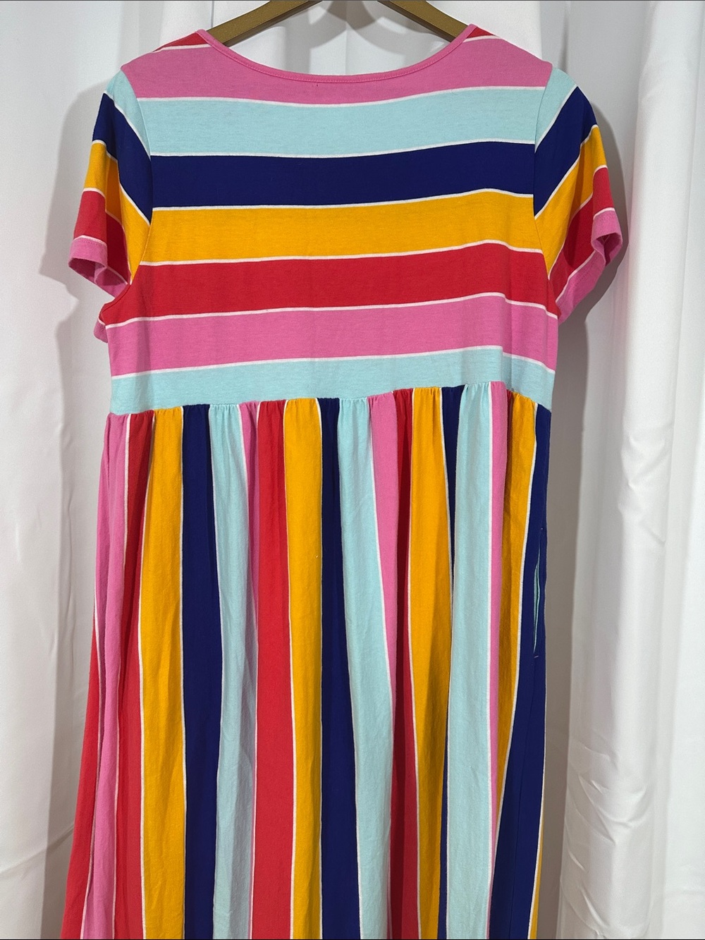Crown & Ivy Colorful Striped Maxi Dress Size Large Pockets Tiered 100% Cotton - Picture 8 of 12